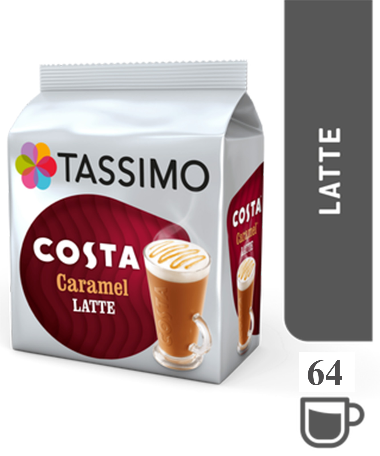 TASSIMO Costa Caramel Latte Coffee Capsules Pods TDiscs Pack of 8, 64